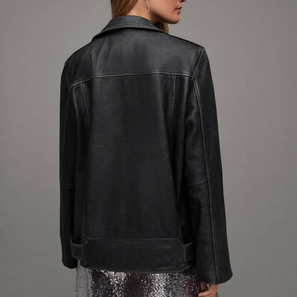 ALL SAINTS Billie Oversized Leather Biker Jacket - Picture 4 of 16